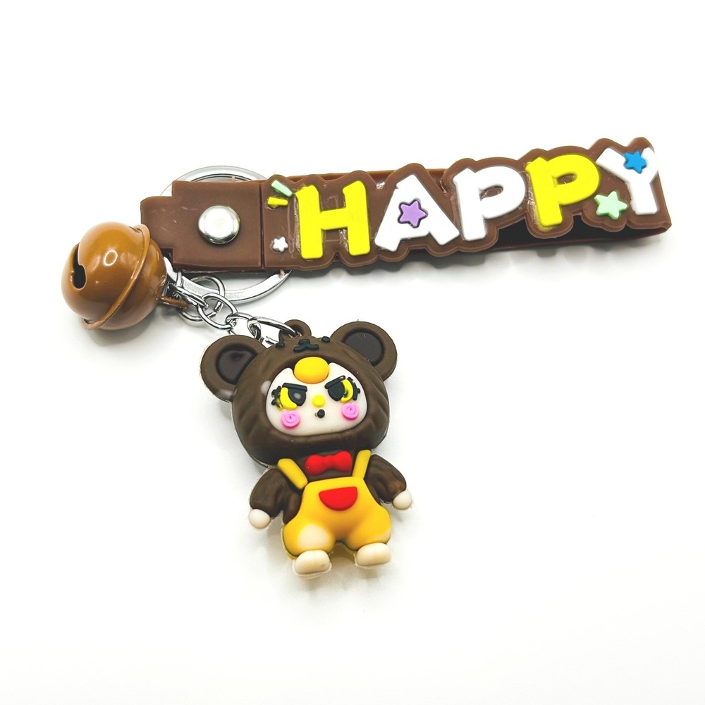 Bear Keychain Unisex OS Brown Happy Wristlet Bell Charm Accessory